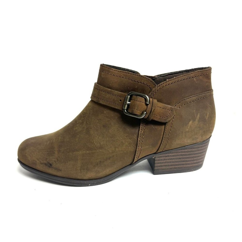 Clark’s Womens Adreena Mid Boot Dark Tan Leather Size 7.5W